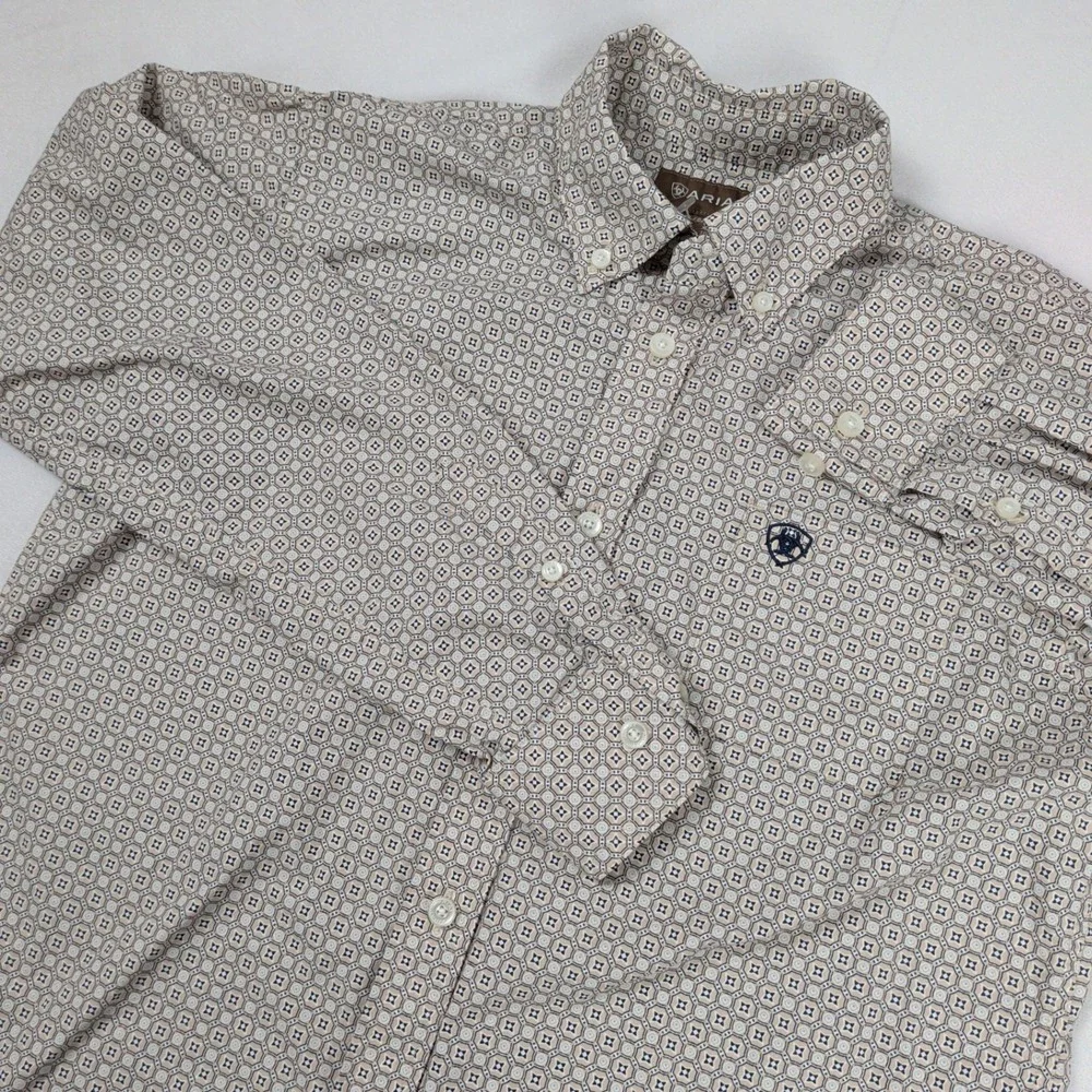 Ariat Boys Earnest Geometric Medallion Button Down Shirt XL 18 Tan Western Rodeo
